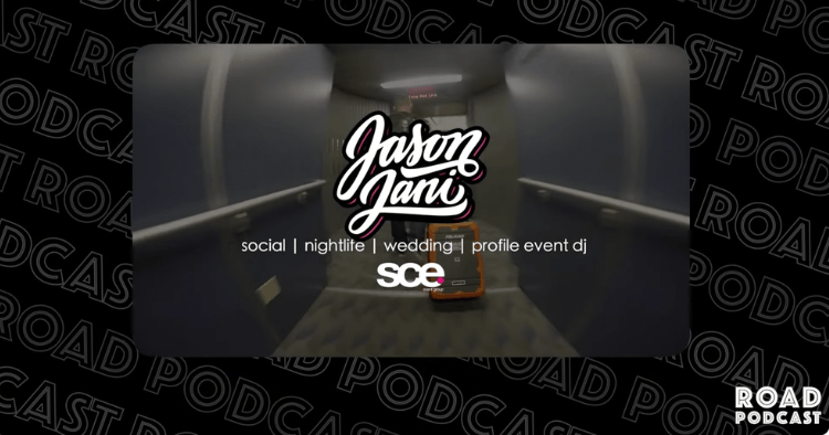 A hallway with Jason Jani’s logo and titles: social, nightlife, wedding, profile event DJ, and SCE, overlaid on the image.