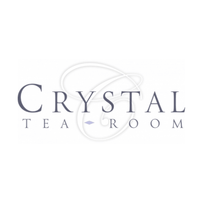 Crystal Tea Room logo with large stylized “C” in the background and the words “CRYSTAL TEA ROOM” in uppercase letters in the foreground.